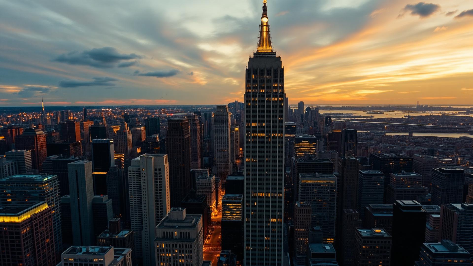 New York City skyline at dusk